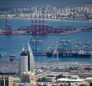View of Haifa port and the northern Israeli coastline