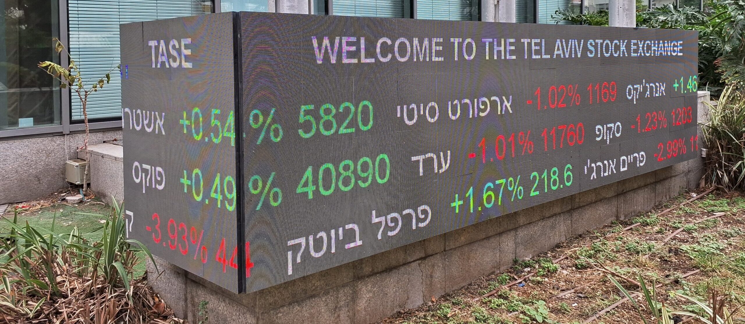 Digital market display outside the Tel Aviv Stock Exchange
