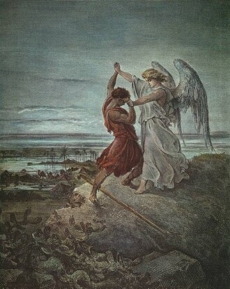 drawing in color of jacob wrestling with the angel