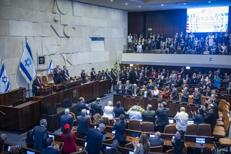 Trump speaking at Knesset, Jerusalem, to applause