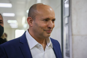 Former Prime Minister Naftali Bennett arrives at the Magistrate’s Court in Rishon LeZion.