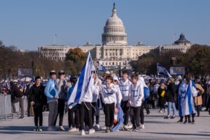 Pro-Israel demonstrators holding Israeli flags near the U.S. Capitol in Washington, D.C.