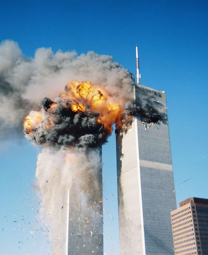 Explosion following planes crashing into the twin towers