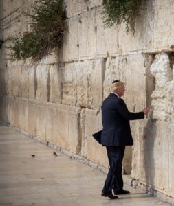 Donald Trump stands at the Western Wall in Jerusalem.