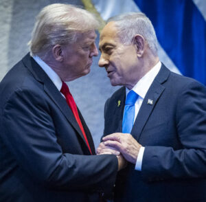 U.S. President Donald Trump with Israeli Prime Minister Benjamin Netanyahu during a special plenum session in honor of President Trump at the Knesset, October, 2025.