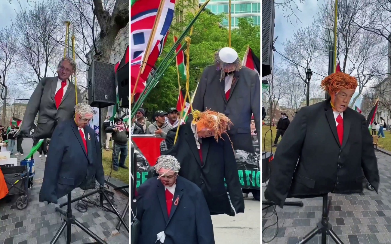 Effigies displayed at a pro-Palestinian demonstration in Montreal.