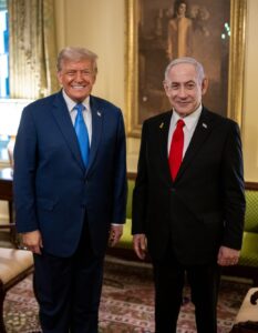 President Donald Trump standing beside Israeli Prime Minister Benjamin Netanyahu.