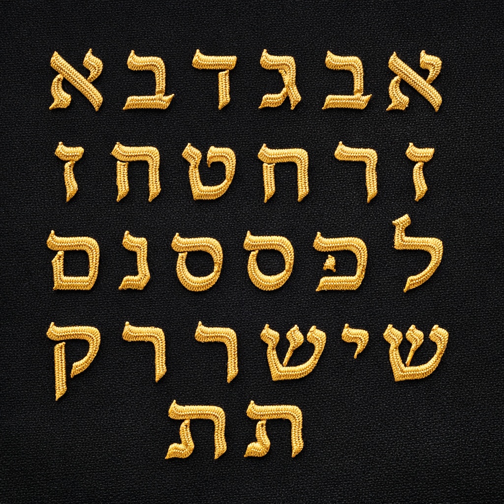 aleph bet embroidered in gold