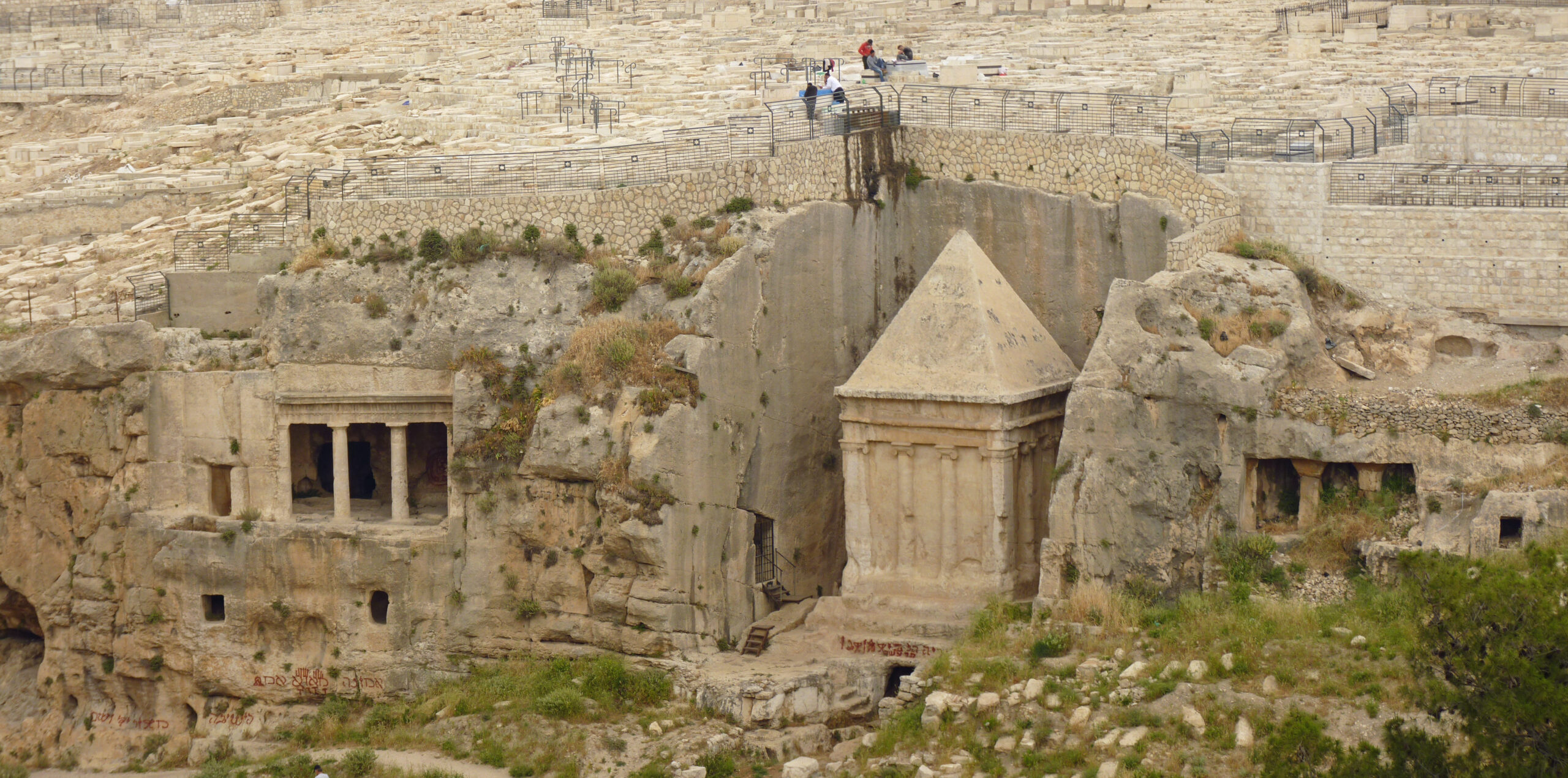 Panoramic view of Absalom (Avshalom) and Zecharia's grave, Mount of Olives, Jerusalem