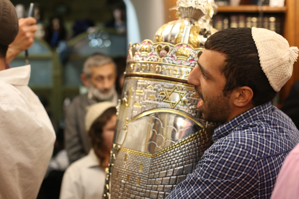 Simchat Torah in a synagogue in Meron, Israel