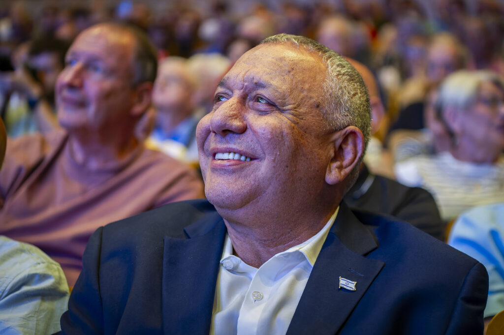 Yashar party leader Gadi Eisenkot attends an election campaign rally in Haifa.