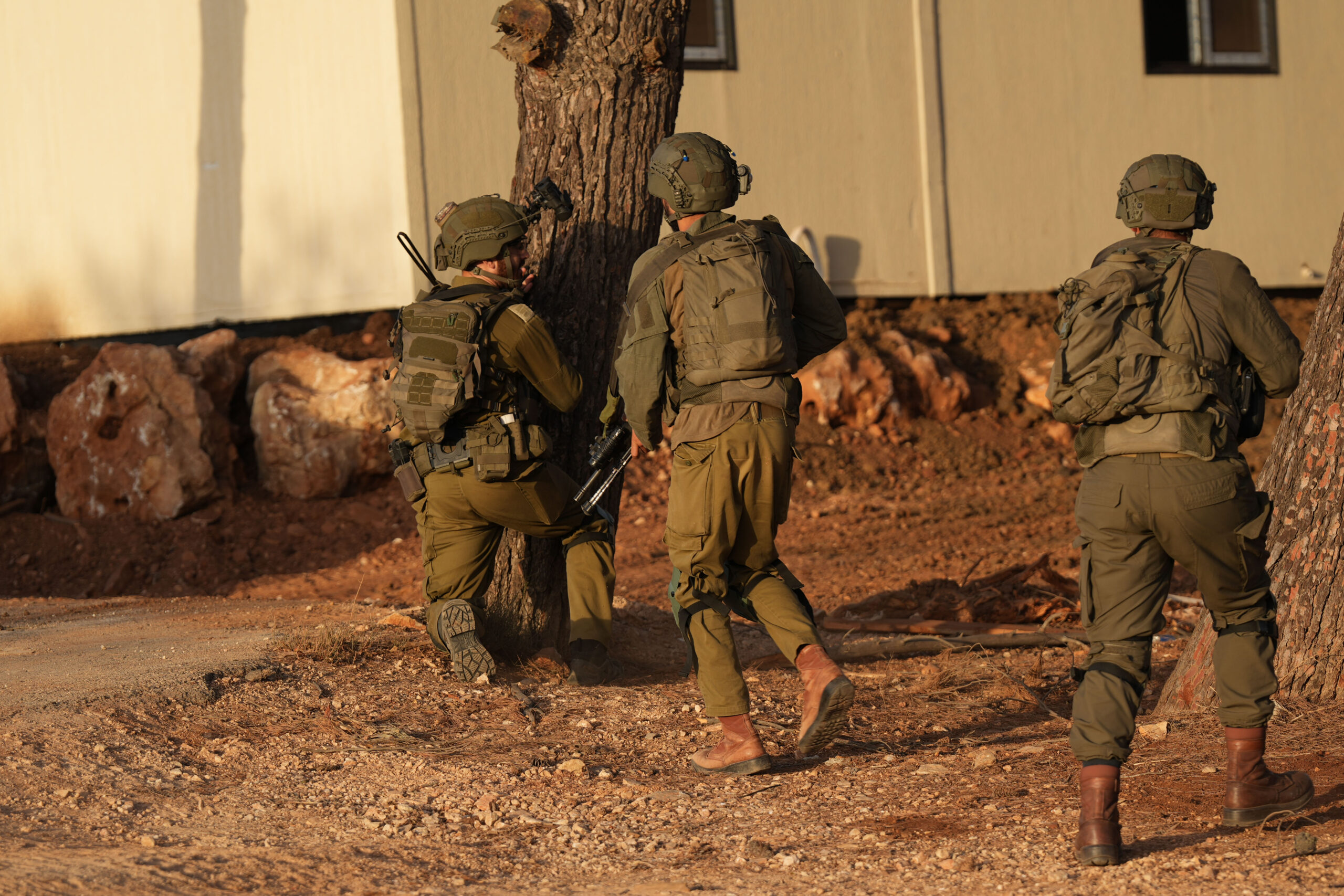 Israeli soldiers take part in a drill near the Lebanon border.