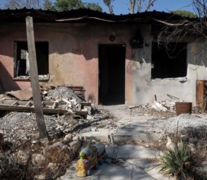 A destroyed home in Nir Oz after the October 7 massacre.