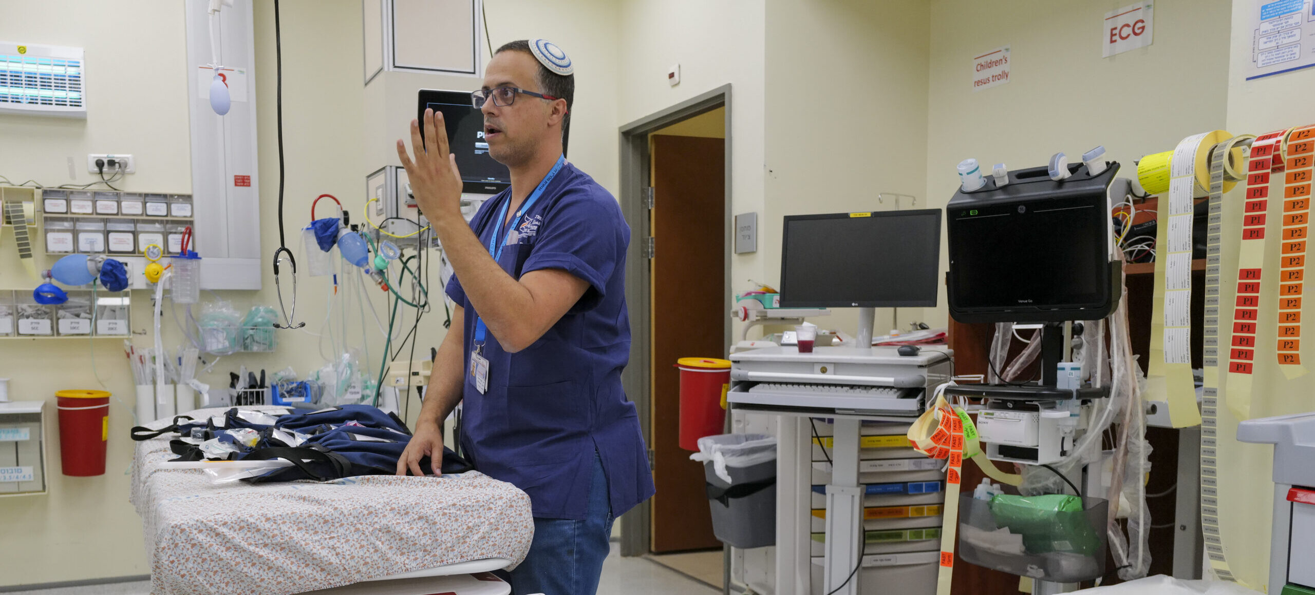 A doctor stands in the underground hospital wing at Ziv Medical Center.