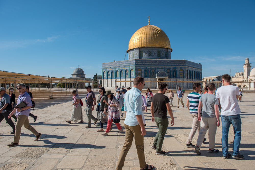 Non-Muslim tourists visit Temple Mount and Dome of the Rock, Old City, Jerusalem