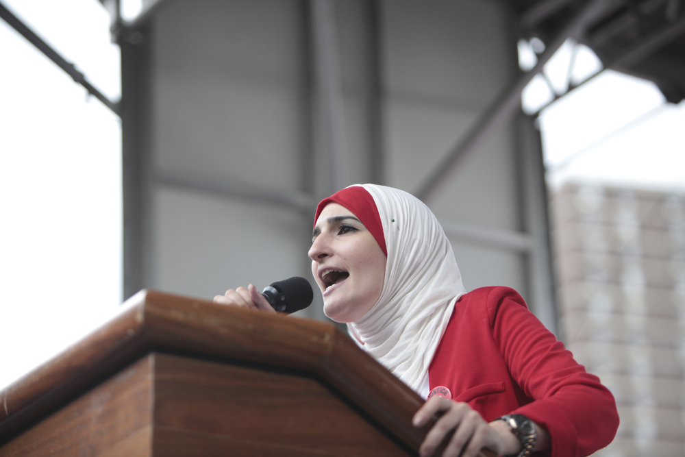 linda sarsour at the mic