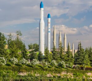 Missiles displayed at the Islamic Revolution and Holy Defense Museum in Tehran, Iran.