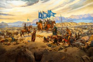 Painting depicting mounted Seljuk forces after the Battle of Manzikert.