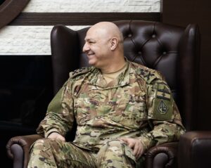 Joseph Aoun seated in a chair wearing a Lebanese military uniform