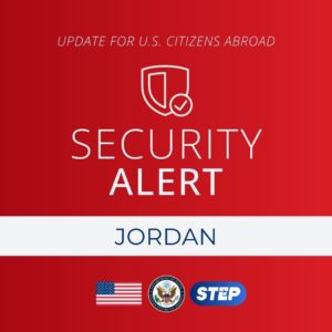 U.S. Embassy security alert graphic for Jordan advising American citizens abroad.